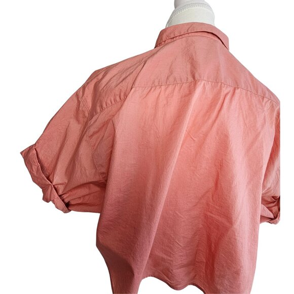 Women's Crop Top- Front tie- Button Up-Collared-Light Coral Color - Picture 4 of 16
